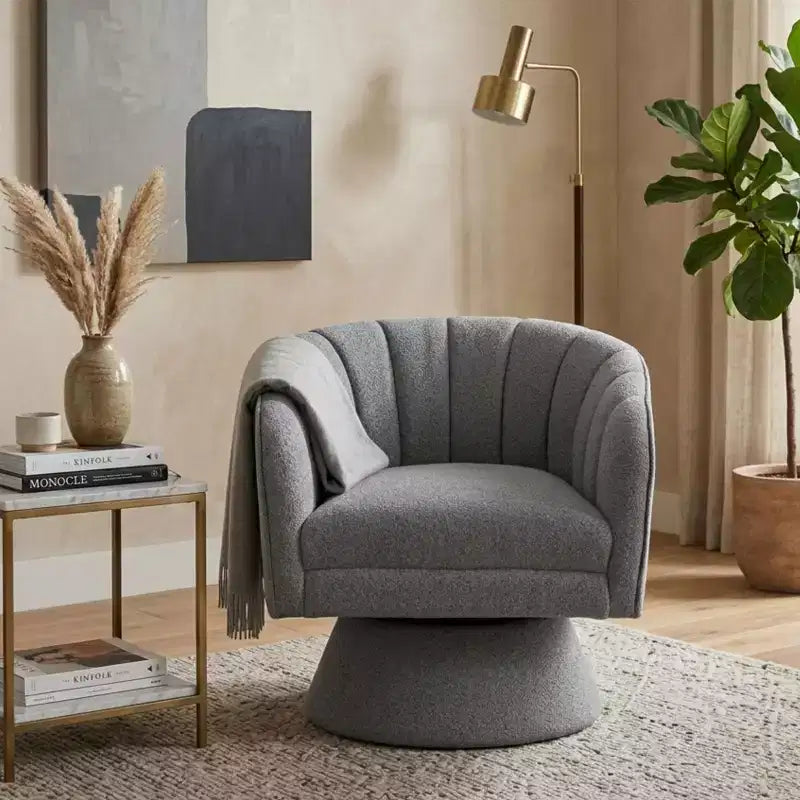 GDFStudio Madison Modern Boucle Upholstered Swivel Accent Chair with Barrel Back