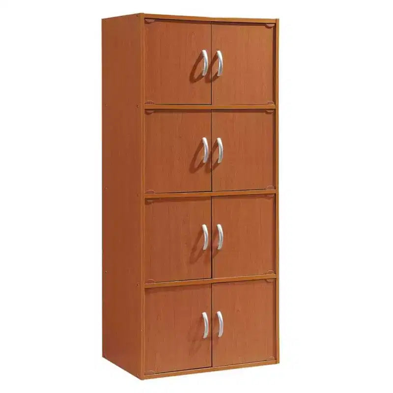 Hodedah HID44 Heavy Duty 8 Door Floor Mount Enclosed Multipurpose Storage Bookcase Cabinet for Home and Office, Beech Wood Finish