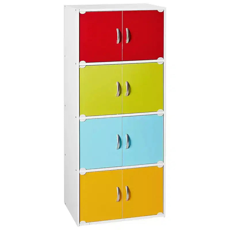 Hodedah HID44 Heavy Duty 8 Door Floor Mount Enclosed Multipurpose Storage Bookcase Cabinet for Home and Office, Beech Wood Finish