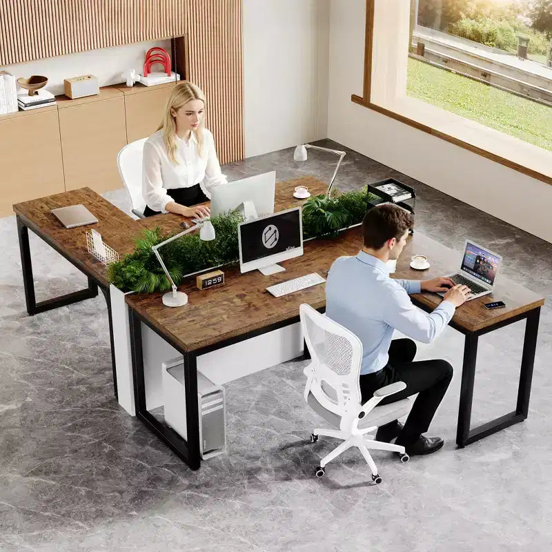 Dyonery 66 Inch L-Shaped Corner Computer Desk, 1.2 Extra-Thick Desktop, Heavy-Duty Metal Frame, Home Office Gaming Writing Workstation, Rustic Brown