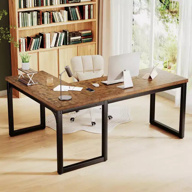Dyonery 66 Inch L-Shaped Corner Computer Desk, 1.2 Extra-Thick Desktop, Heavy-Duty Metal Frame, Home Office Gaming Writing Workstation, Rustic Brown