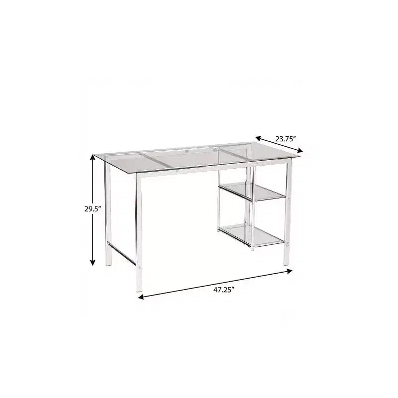 HomeRoots 47 Clear and Silver Glass and Metal Writing Desk