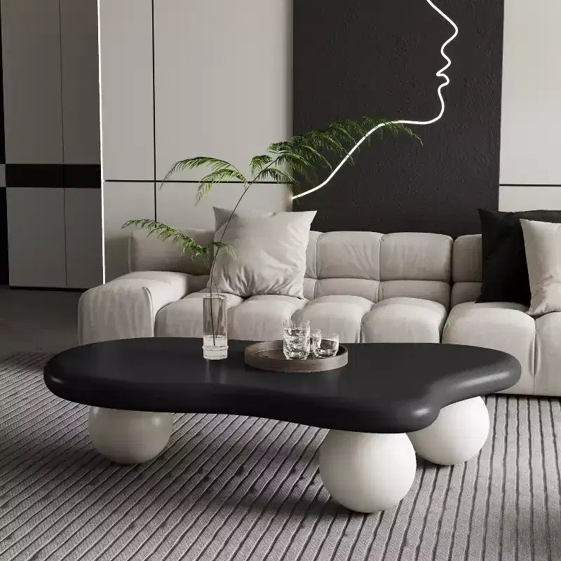 47 Cloud Coffee Table with Ball Legs, Modern Irregular Center Table for Living Room, Black