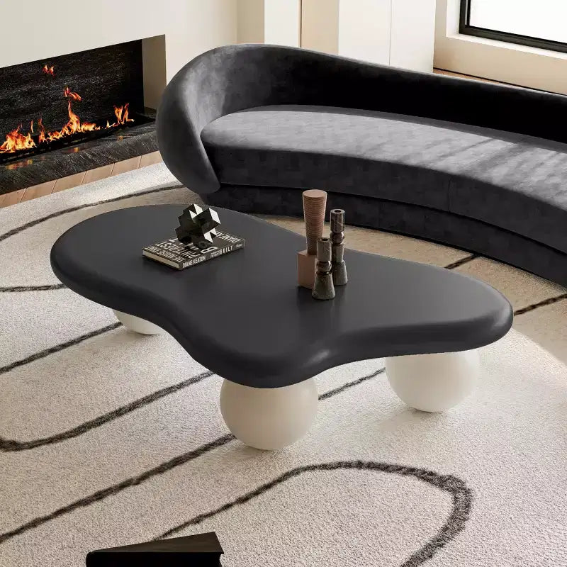 47 Cloud Coffee Table with Ball Legs, Modern Irregular Center Table for Living Room, Black