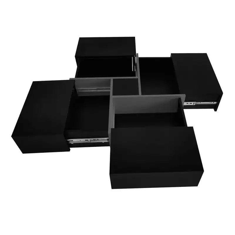 Coffee Table with 4 Hidden Storage Compartments, Square Sliding Top Center Table for Living Room