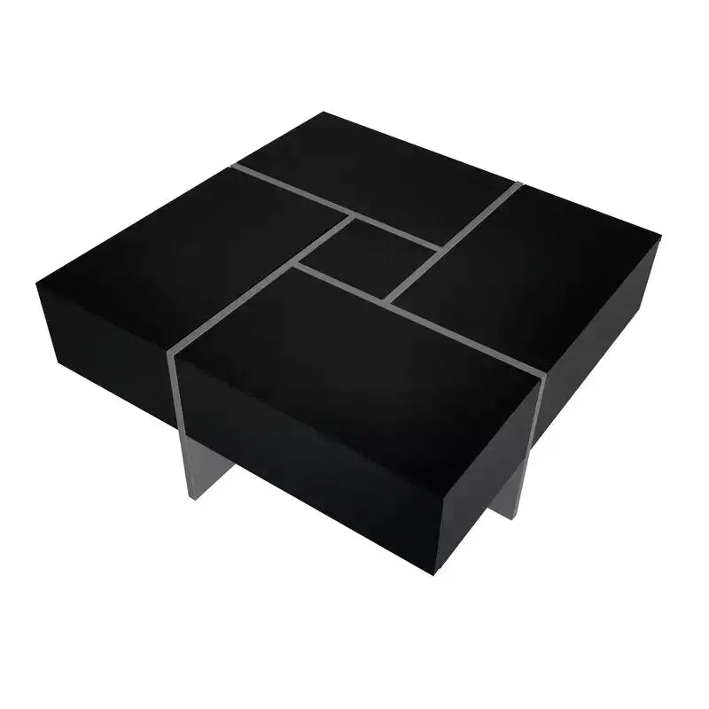 Coffee Table with 4 Hidden Storage Compartments, Square Sliding Top Center Table for Living Room