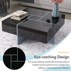Coffee Table with 4 Hidden Storage Compartments, Square Sliding Top Center Table for Living Room