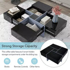 Coffee Table with 4 Hidden Storage Compartments, Square Sliding Top Center Table for Living Room