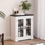 Buffet Cabinet with Storage, Sideboard Buffet with Glass Doors, Built-in Power Outlet, Black Relief Top Plate, for Kitchen