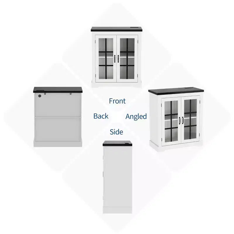 Buffet Cabinet with Storage, Sideboard Buffet with Glass Doors, Built-in Power Outlet, Black Relief Top Plate, for Kitchen