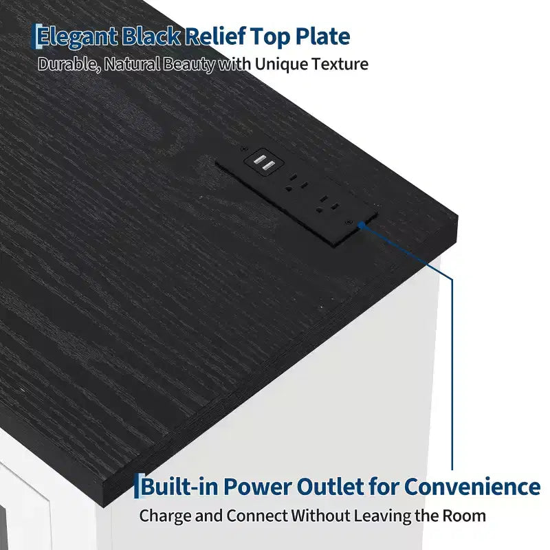 Buffet Cabinet with Storage, Sideboard Buffet with Glass Doors, Built-in Power Outlet, Black Relief Top Plate, for Kitchen