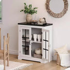 Buffet Cabinet with Storage, Sideboard Buffet with Glass Doors, Built-in Power Outlet, Black Relief Top Plate, for Kitchen