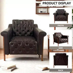 Dyonery A leather-decorated chair in medieval style, with sturdy wooden legs and backrest, suitable for small spaces, Brown