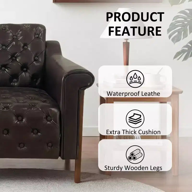 Dyonery A leather-decorated chair in medieval style, with sturdy wooden legs and backrest, suitable for small spaces, Brown
