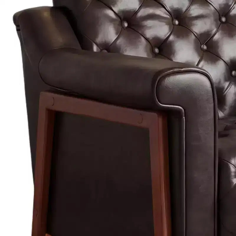 Dyonery A leather-decorated chair in medieval style, with sturdy wooden legs and backrest, suitable for small spaces, Brown