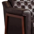 Dyonery A leather-decorated chair in medieval style, with sturdy wooden legs and backrest, suitable for small spaces, Brown
