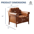 Dyonery A leather-decorated chair in medieval style, with sturdy wooden legs and backrest, suitable for small spaces, Brown