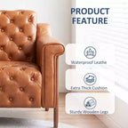 Dyonery A leather-decorated chair in medieval style, with sturdy wooden legs and backrest, suitable for small spaces, Brown
