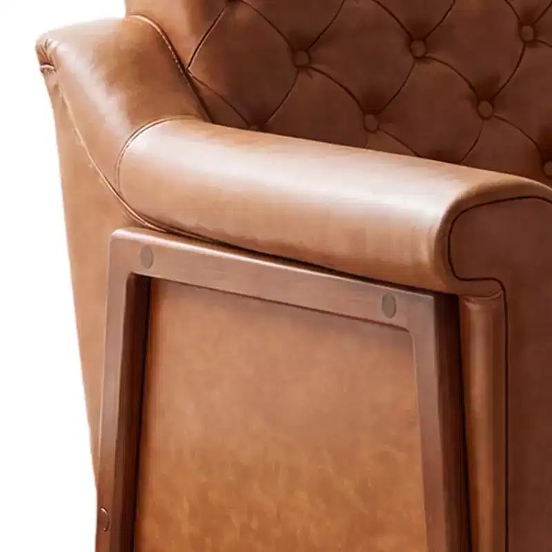 Dyonery A leather-decorated chair in medieval style, with sturdy wooden legs and backrest, suitable for small spaces, Brown