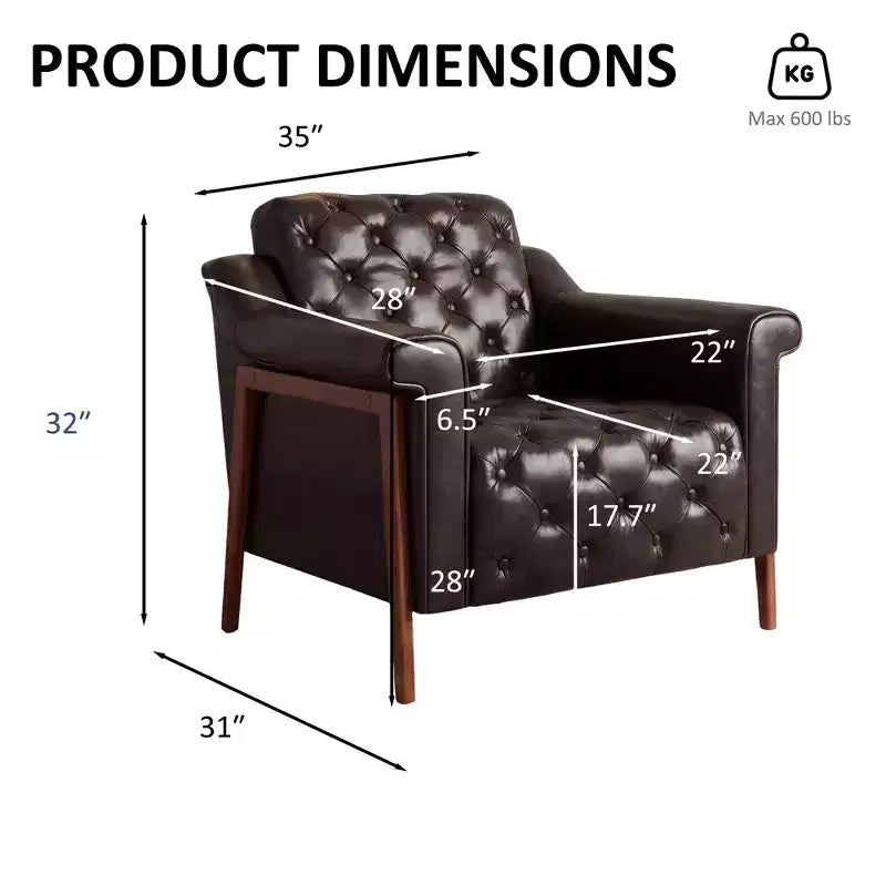 Dyonery A leather-decorated chair in medieval style, with sturdy wooden legs and backrest, suitable for small spaces, Brown