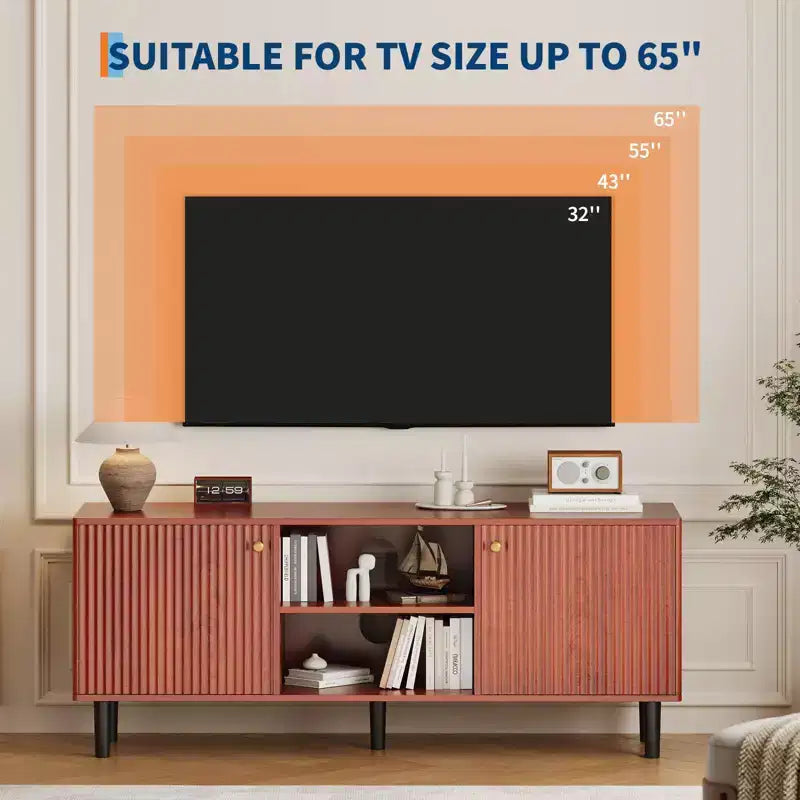 55in TV Stand for TVs Up to 65, Fluted Media TV Console Entertainment Center with 2 Doors and Adjustable Shelf Soft