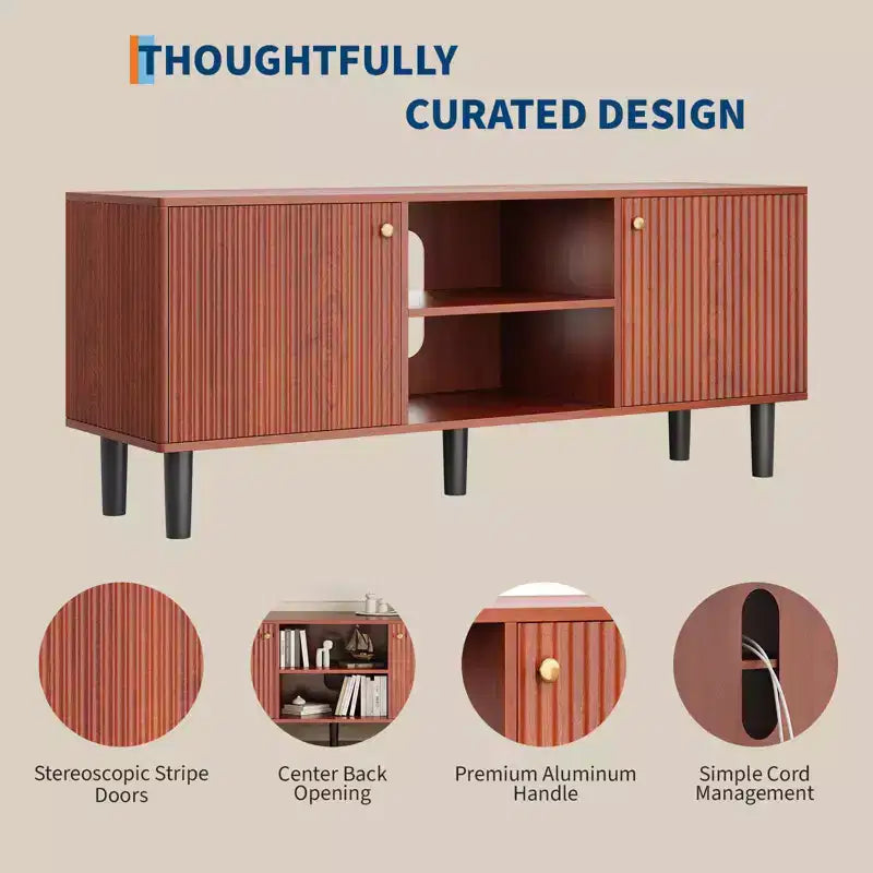 55in TV Stand for TVs Up to 65, Fluted Media TV Console Entertainment Center with 2 Doors and Adjustable Shelf Soft