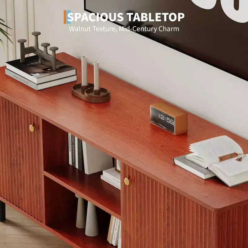 55in TV Stand for TVs Up to 65, Fluted Media TV Console Entertainment Center with 2 Doors and Adjustable Shelf Soft