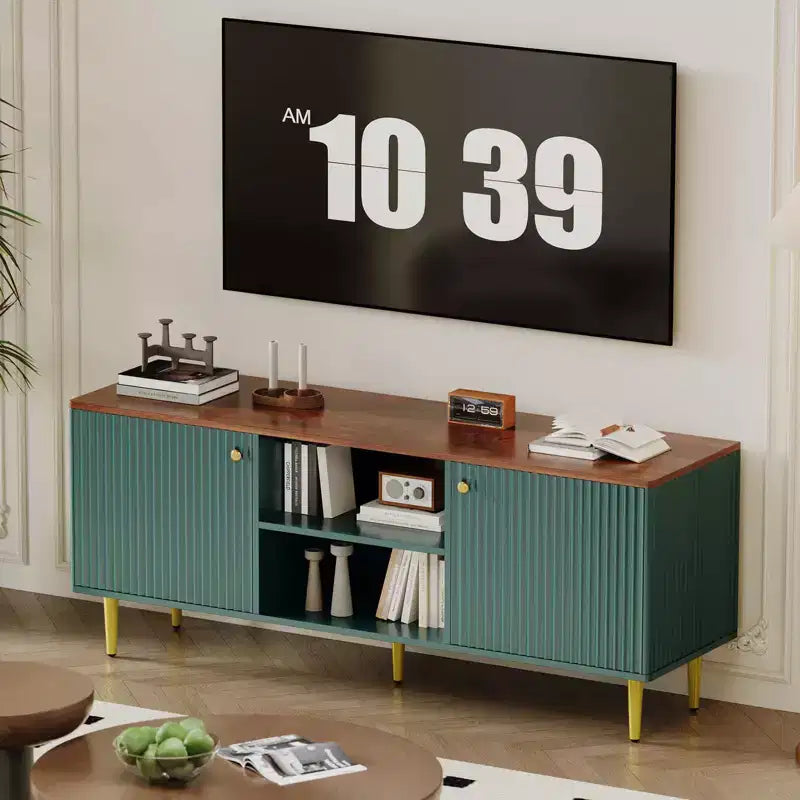 55in TV Stand for TVs Up to 65, Fluted Media TV Console Entertainment Center with 2 Doors and Adjustable Shelf Soft