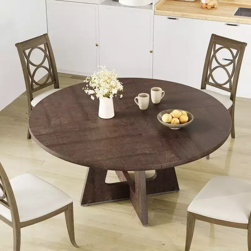 Tavolo da pranzo rotondo da 47,2 pollici in stile fattoria, tavolo da cucina con effetto legno MDF per sala da pranzo, angolo colazione e riunioni quotidiane