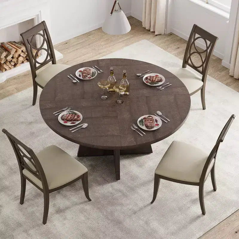 Tavolo da pranzo rotondo da 47,2 pollici in stile fattoria, tavolo da cucina con effetto legno MDF per sala da pranzo, angolo colazione e riunioni quotidiane