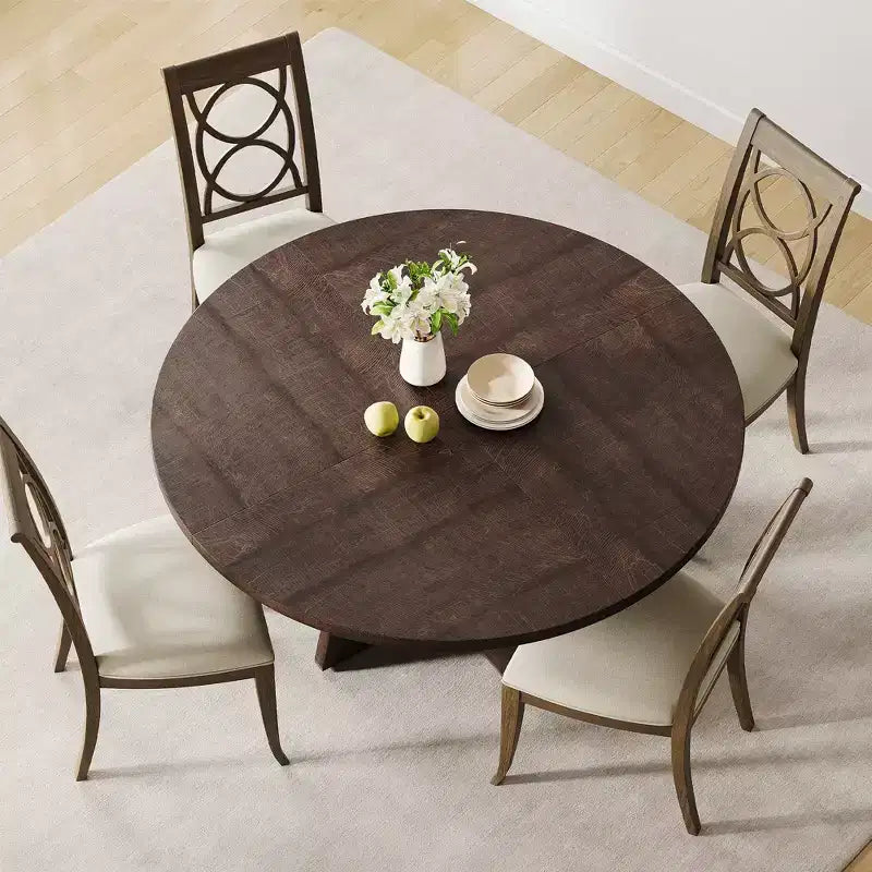 Tavolo da pranzo rotondo da 47,2 pollici in stile fattoria, tavolo da cucina con effetto legno MDF per sala da pranzo, angolo colazione e riunioni quotidiane
