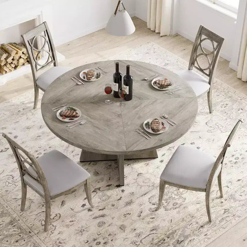 Tavolo da pranzo rotondo da 47,2 pollici in stile fattoria, tavolo da cucina con effetto legno MDF per sala da pranzo, angolo colazione e riunioni quotidiane