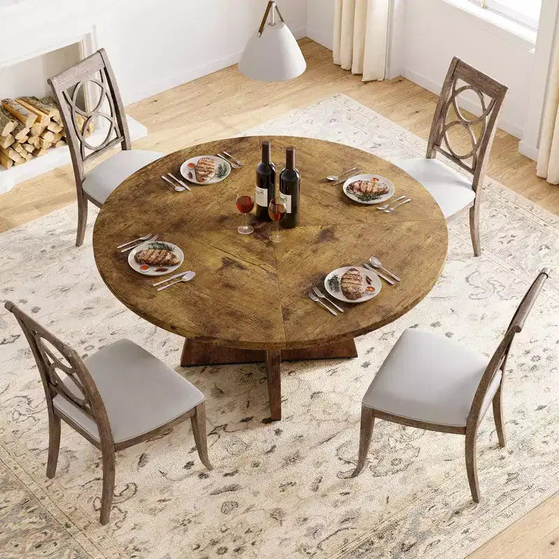 Tavolo da pranzo rotondo da 47,2 pollici in stile fattoria, tavolo da cucina con effetto legno MDF per sala da pranzo, angolo colazione e riunioni quotidiane
