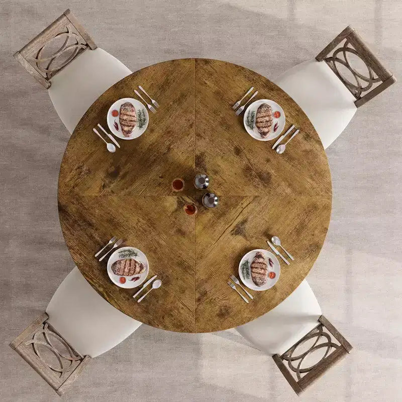 Tavolo da pranzo rotondo da 47,2 pollici in stile fattoria, tavolo da cucina con effetto legno MDF per sala da pranzo, angolo colazione e riunioni quotidiane