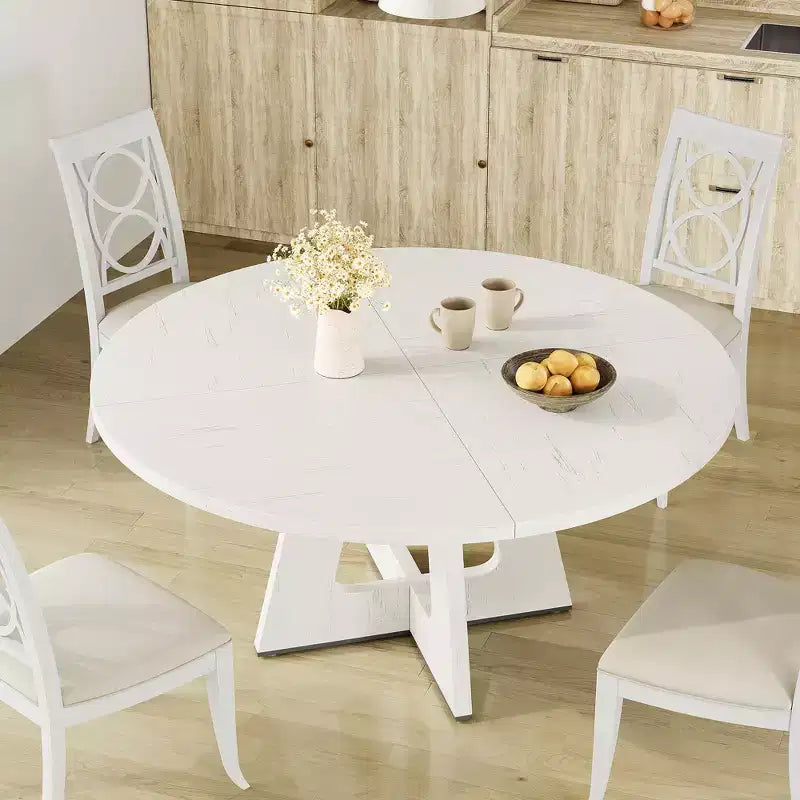 Tavolo da pranzo rotondo da 47,2 pollici in stile fattoria, tavolo da cucina con effetto legno MDF per sala da pranzo, angolo colazione e riunioni quotidiane