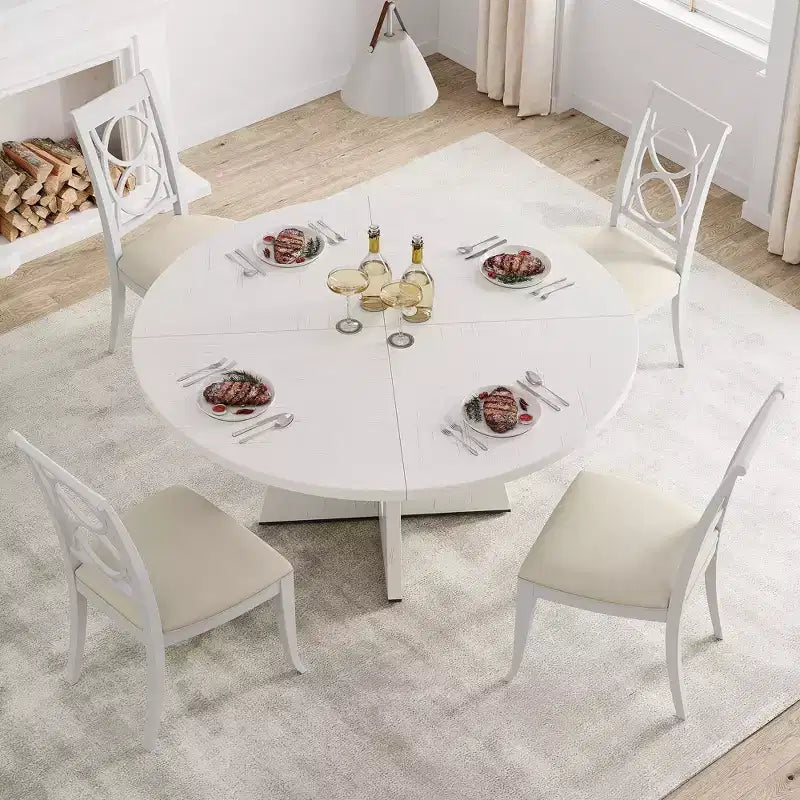 Tavolo da pranzo rotondo da 47,2 pollici in stile fattoria, tavolo da cucina con effetto legno MDF per sala da pranzo, angolo colazione e riunioni quotidiane