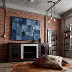 JVNOXK 58 Cherry Modern TV Stand with 2-Door Storage & Faux Stone Surround