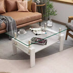 Fun little toys brand Rectangle Coffee Table, Tempered Glass Tabletop with MDF Layer, Modern Table for Living Room , Transparent Glass