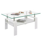 Fun little toys brand Rectangle Coffee Table, Tempered Glass Tabletop with MDF Layer, Modern Table for Living Room , Transparent Glass