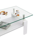 Fun little toys brand Rectangle Coffee Table, Tempered Glass Tabletop with MDF Layer, Modern Table for Living Room , Transparent Glass