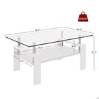 Fun little toys brand Rectangle Coffee Table, Tempered Glass Tabletop with MDF Layer, Modern Table for Living Room , Transparent Glass
