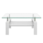 Fun little toys brand Rectangle Coffee Table, Tempered Glass Tabletop with MDF Layer, Modern Table for Living Room , Transparent Glass