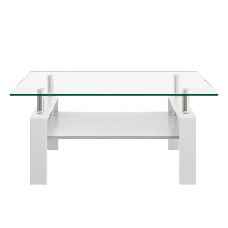 Fun little toys brand Rectangle Coffee Table, Tempered Glass Tabletop with MDF Layer, Modern Table for Living Room , Transparent Glass