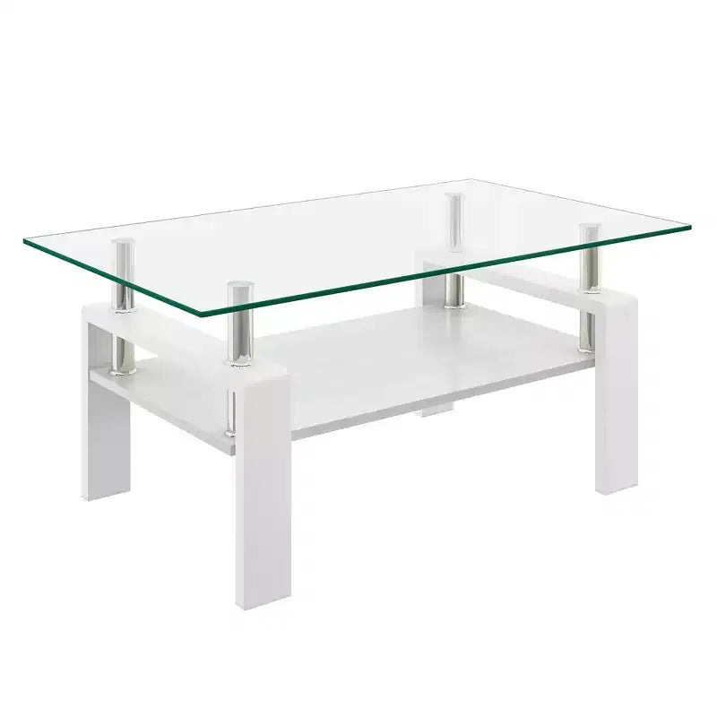 Fun little toys brand Rectangle Coffee Table, Tempered Glass Tabletop with MDF Layer, Modern Table for Living Room , Transparent Glass