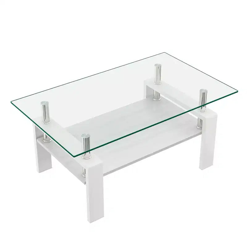 Fun little toys brand Rectangle Coffee Table, Tempered Glass Tabletop with MDF Layer, Modern Table for Living Room , Transparent Glass