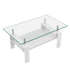 Fun little toys brand Rectangle Coffee Table, Tempered Glass Tabletop with MDF Layer, Modern Table for Living Room , Transparent Glass
