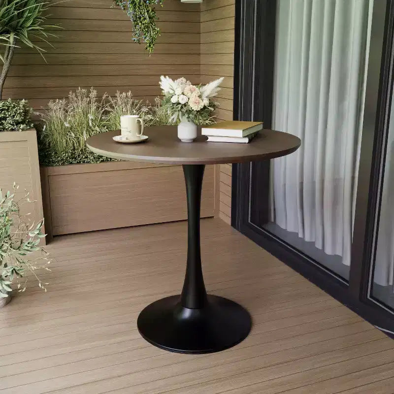 Fun little toys brand 31.5 Walnut color Round Dining Table, Tulip Table Kitchen Dining Table 2-4 People with MDF Table Top & Pedestal Base