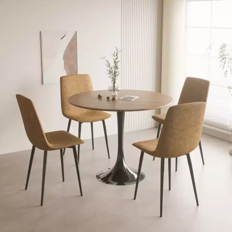Fun little toys brand 31.5 Walnut color Round Dining Table, Tulip Table Kitchen Dining Table 2-4 People with MDF Table Top & Pedestal Base