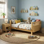 JVNOXK Letto a piattaforma in legno a grandezza naturale per bambini, letto in legno naturale a basso profilo con sponde di sicurezza per bambini e bambine