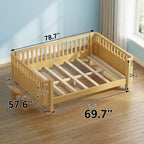 JVNOXK Letto a piattaforma in legno a grandezza naturale per bambini, letto in legno naturale a basso profilo con sponde di sicurezza per bambini e bambine